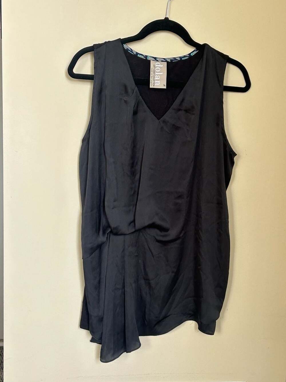 Dolan Left Coast Collection Black V-Neck Sleeveless Draped Satin Tunic